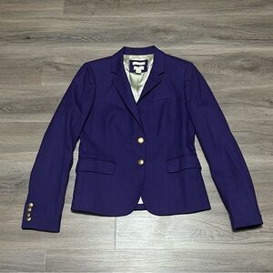 J Crew 4 Schoolboy Blazer Purple 2 Button Gold Accents Wool Blend Preppy Career